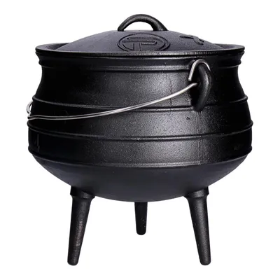 Obrázek produktu pro Hrnec Potjie (cca 12 litrů) Jihoafrický hrnec na vaření Dutch Oven z litiny, třínohý hrnec na oheň s pokličkou a nožičkami, třínohý hrnec na dušení