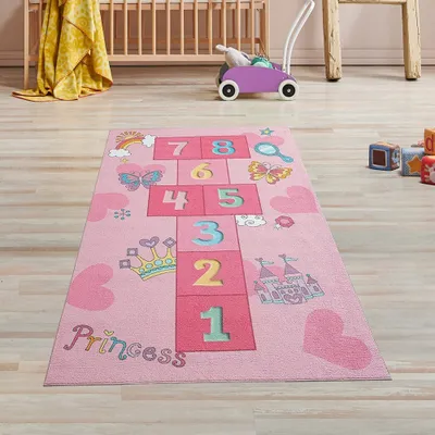 Produktbild von Prinzessinnen Hüpfspielteppich mit Herzen in pink Größe - 80 x 150 cm
