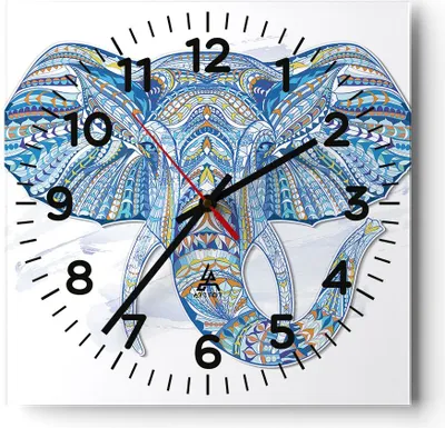 Produktbild von Wanduhr - Quadrat - Glasuhr - Elefant Muster Tierwelt Afrika - 30x30cm - Schleichendes Uhrwerk - Lautlos - zum Aufhängen bereit - Dekoration Modern - Wanddekoration aus Glas - C4AC30x30-3089