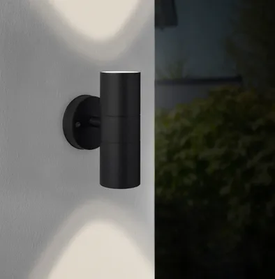 Produktbild von BRILLIANT schwarze Wandleuchte JANDY| Up/Down Light | mit geeignetem Leuchtmittel dimmbar | 2x GU10 Fassung max. 18 Watt | Metall/Glas| IP44