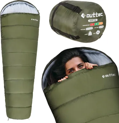 Obrázek produktu pro Outtec® spací pytel, spací pytel, mumiový spací pytel - délka 210 cm, 1,35 kg, malé balení - dekový spací pytel pro děti a dospělé - outdoor camping