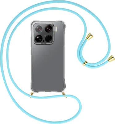 Produktbild von Handykette Backcover-Schutzhülle mit Band (Metall goldfarben) für Xiaomi 15 5G - himmelblau