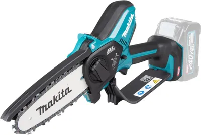 A cordless chainsaw with a battery pack attached, shown against a white background.