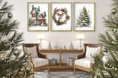 Produktbild von DECOWALLS Poster Set 3 Teile - Weihnachtsposter für Wohnzimmer - Kopfschmuck 50x70 cm
