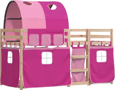 Produktbild von Etagenbett mit Vorhängen Rosa 90x190 cm Massivholz Kiefer