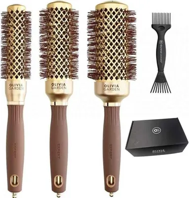 Zdjęcie produktu dla Olivia Garden Expert Blowout Shine Zestaw szczotek do modelowania i suszenia 35-45-55mm + przyrząd do czyszczenia szczotek