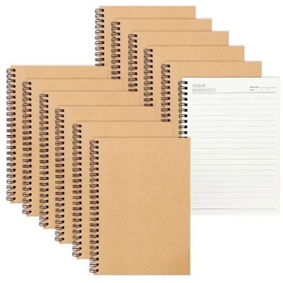 Zdjęcie produktu dla 12 zeszytów spiralnych A5, w linie, 120 stron, papier 80g/m², papier kraft, wymiary 21x14 cm