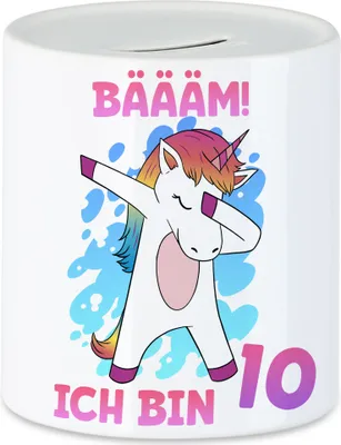 Produktbild von Bäääm Ich Bin 10 Spardose Einhorn 10. Geburtstag Geburtstagsgeschenk Einhorn-Fans Dabbing