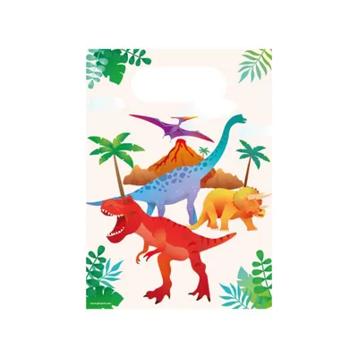 Produktbild von Geschenktüten mit Dinosaurier-Motiv als Partyzubehör für den Kindergeburtstag