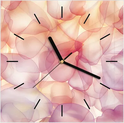 Produktbild von Wanduhr aus Glas mit Motiv Zarte Blütenblätter- 30 x 30 cm - inkl. Aufhängesystem