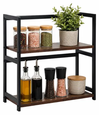 Immagine prodotto di Relaxdays, ripiano per cucina, piano di lavoro, altezza x larghezza x profondità: 43 x 42 x 18 cm, 2 ripiani, stile industriale, porta spezie da posizionare a terra, colore marrone/nero