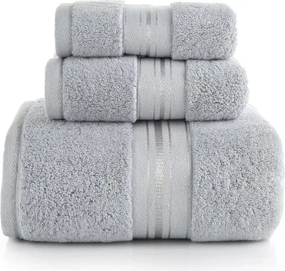Produktbild von Luxus Handtücher - 3-teiliges Set Handtuch - Hotelqualität - grau - 33 x 74 - 70 x 140 cm - 100 x 180 cm - Badetuch - Strandtuch - weiche Qualität - Gästehandtuch - Handtuch