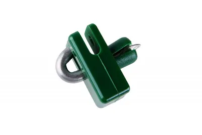 Produktbild von Grüne Klemme für Spanndraht aus Polypropylen und Edelstahl mit Edelstahlspitze