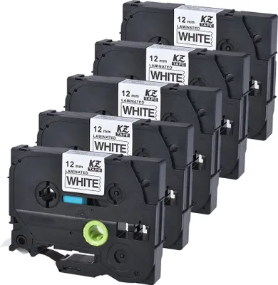 Produktbild von 5 stücke Laminiertes Etikettenband Schwarz auf Weiß Kompatibel für Brother P-touch Etikettendrucker PT-1010 / PT-2100 / PT-18R / PT-E200 / PT-9500 12mm * 8m