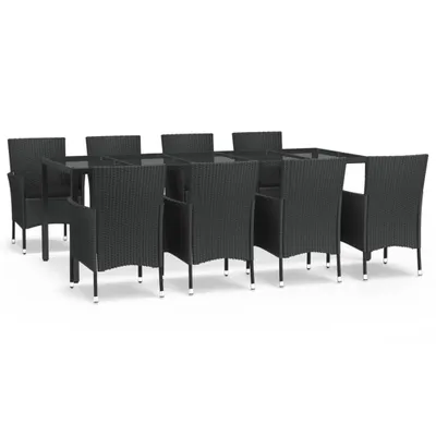 Image de vidaXL Salon de jardin 9 pièces avec coussins noir poly rotin