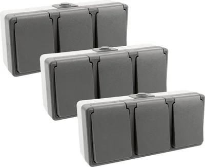 Produktbild von 3er Set SECURE Feuchtraum Dreifachsteckdose IP44 Aufputz 3-fach Steckdose für Keller, Garage