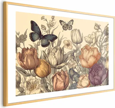 Produktbild von Posterpapier Poster - Colorful Tulips on a Cream Background 60x40 cm Blumen b-H-10033-ao-a