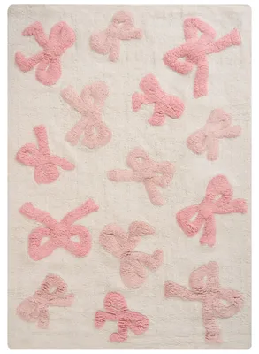 Produktbild von BELIANI Teppich Cremeweiß u. Rosa Baumwolle Rechteckig 90 x 130 cm Schleifenmotiv Strukturiert Getuftet Modernes Design Kinderteppich für Mädchen