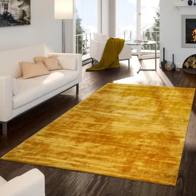 Produktbild von TT Home Teppich Handgetuftet Modern Qualität Edel Viskose Garn Schimmer Glanz Uni Gelb Größe 120x170 cm
