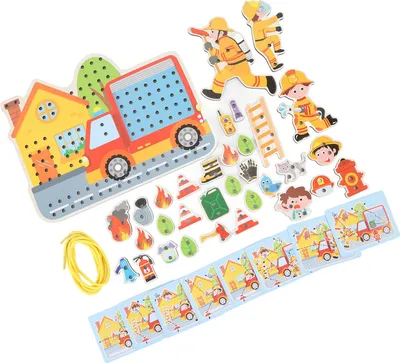 Produktbild von Feuerszene, hölzerne Schnürfiguren, pädagogisches frühes Lernspielzeug zum Auffädeln für Kinder