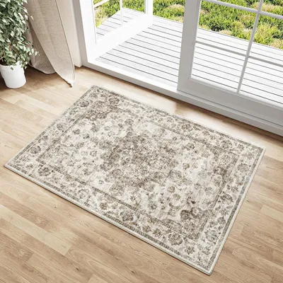 Productafbeelding van Vintage bruine deurmat, 60x90 cm, wasbaar, polyester, rechthoekig
