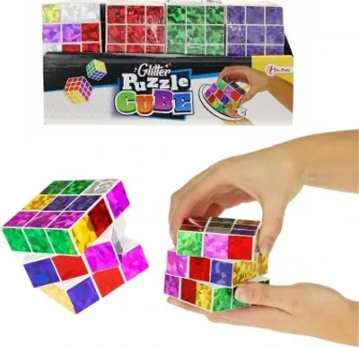 Produktbild von Faltbarer Puzzle-Würfel aus Plastik Glitter 6,5x6,5cm in Tasche