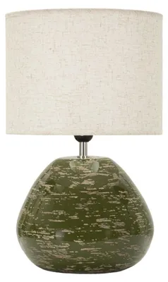 Image de Lampe de table en céramique verte avec abat-jour en polyester