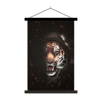 Produktbild von MuchoWow® Textilposter Tiger - Schatten - Felinen 60x90 cm mit schwarzem Rahmen - Poster Wohnzimmer