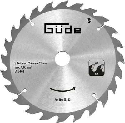 Immagine prodotto di Lama per legno Güde HM - 20T - 165x20x24mm - per sega circolare Güde e sega circolare portatile Güde