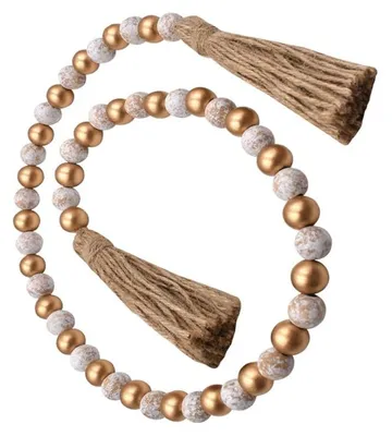 Holzperlenkranz mit Quasten, 1 m, Boho-Wanddeko, 16 mm