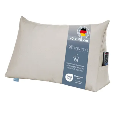 Produktbild von XDREAM Rückenkissen / Lesekissen für Bett & Sofa | Keilkissen mit Seitenfach | 70 x 40 x 20 cm | Bezug abnehmbar & waschbar | beige