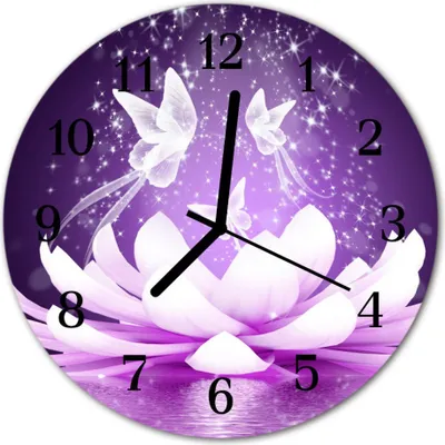 Produktbild von Glasuhr Wanduhr Küchenuhr Echt-Glas 30fi cm Blume violett