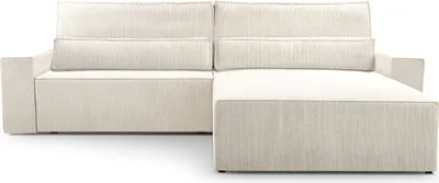 Produktbild von MOEBLO Ecksofa DENVER L – Ottomane beidseitig montierbar, Ecksofa aus Cord, Couch für Wohnzimmer, Schlafsofa Sofagarnitur Sofa Eckcouch L-Form Cordstoff mit Bettkasten und Schlaffunktion - Poso 38 Weiß