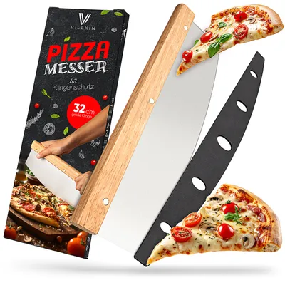 Immagine prodotto di Coltello per pizza Villkin – Coltello a lama ricurva con lama in acciaio inossidabile da 32 cm | Manico in legno per una presa sicura | Coltello per pizza perfetto per pizza, tarte flambée e simili.