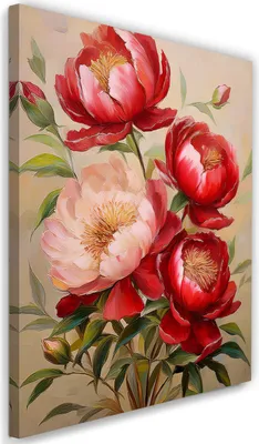 Produktbild von Leinwandbild Blumen Rote Pfingstrosen Botanik 40x60 Feeby Rot bild für die wand bereit zum aufhängen