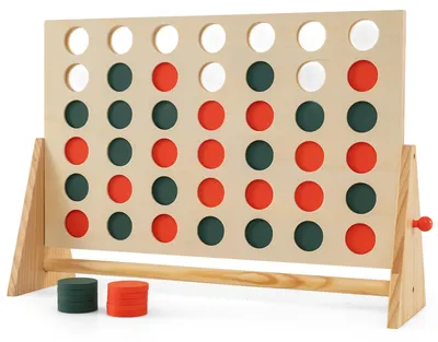 Produktbild von KOMFOTTEU 4 in einer Reihe Spiel, Vier gewinnt Holz mit 42 Schachfiguren und Kiefernholzrahmen, pädagogisches Verbindungsspiel für Kinder, Jugendliche und Erwachsene, Strategiespiel für 2 Spieler