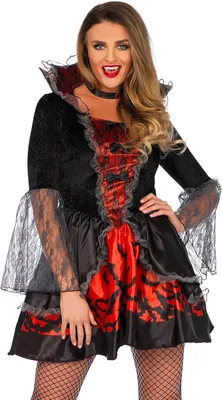 Vampirkostüm zweiteilig Rot Schwarz mit Kleid für Karneval Halloween Party