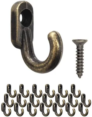 Produktbild von Unyqoos® 20er-Set dekorative Mini-Haken aus Eisen – Vintage/Retro Landhaus, 1,6 × 1,3 cm, inkl. Schrauben, ideal für Fotowand & Hakenleisten
