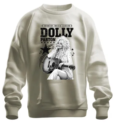 Imagen del producto de Sudadera con cuello redondo, estilo "pullover", con motivos de música country y la imagen de Dolly Parton, con diseño de guitarra occidental, color natural, talla 3XL