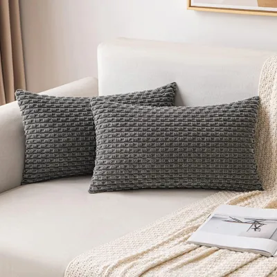 Produktbild von Set mit 2 Cord-Kissenbezügen, 40 x 60 cm, dunkelgrau