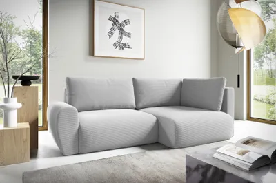 Produktbild von Ecksofa ANTONIO - MINI BOSS LB 241x153cm; L-Form mit Schlaffunktion und Bettkästen in Weiß/ Cordbezug, Schenkel / Ottomane rechts oder links
