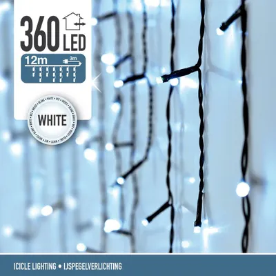 Produktbild von ECD Germany LED Lichtervorhang 12m mit 360 LEDs Kaltweiß, Eiszapfen Lichterkette Weihnachten Eisregen Vorhang, IP44 Wasserdicht, Innen/Außen, Weihnachtsbeleuchtung Weihnachtsdeko
