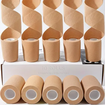 Image de Bandage auto-adhésif - Bandage cohésif - 7,5 cm x 4,5 m - Beige - Lot de 10 rouleaux
