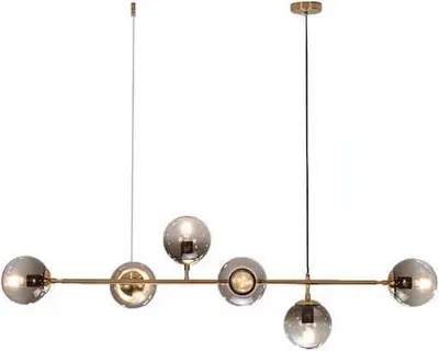 Productafbeelding van Dexter - Hanglamp, modern design, 6 lichtpunten, 120 cm, goudkleurig, 6 x bolvormige lampen