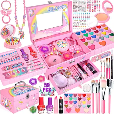 Produktbild von Komplettes Kinder Make-up Set für Mädchen - 59 Teile Waschbares Make-up Koffer