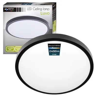 Zdjęcie produktu dla Lampa sufitowa LED MasterLED okrągła 24W, 4000K neutralna biel, 2400lm, IP44, czarna - odporna na wilgoć lampa do łazienek, korytarzy i klatek schodowych