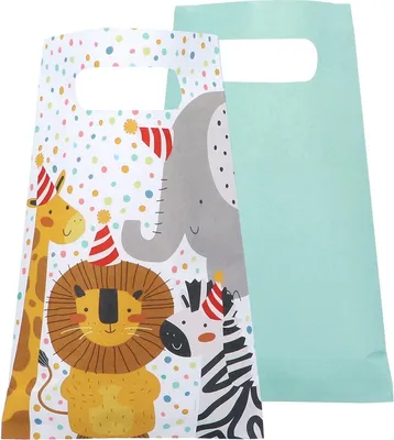 Image de CHPN - Sachets de friandises - Sachets de friandises - Sachets de bonbons - Sachets pour fêtes d'enfants - Distribution - Papier - 10 sachets - Sachets pour fêtes - Safari - Animaux - Sachets sur le thème des animaux - Gourmandises