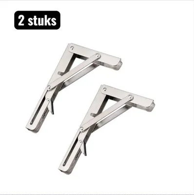 Immagine prodotto di 2 pezzi - RVS Vouwbare Driehoek Steun - 30 cm - Supporto da parete extra spesso e resistente per assi, piani di lavoro e ripiani dei cassetti - Argento