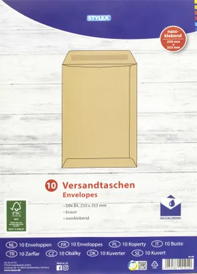 Produktbild von STYLEX Versandtaschen DIN B4 nassklebend braun 10Stück