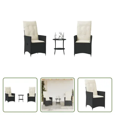 Produktbild von The Living Store 3-tlg. Bistro-Set mit Kissen Schwarz Poly Rattan